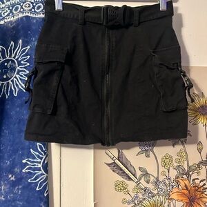 Black cargo zip up skirt